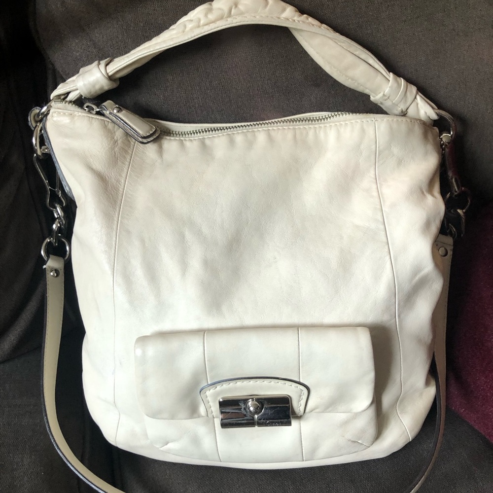 White Leather Coach Purse with Double straps